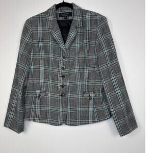Signature by Larry Levine Wool Blend Plaid Blazer Size 16 Classic Tailored Chic